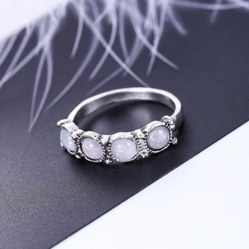 8PCS Oval Natural Stone Women Vintage Retro Color Rings