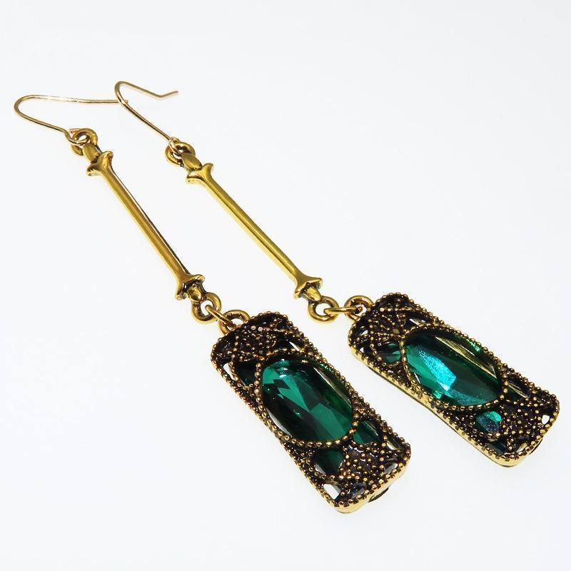 Long Blue Green Stone Dangle Women Bohemian Jewelry Antique Drop Earrings