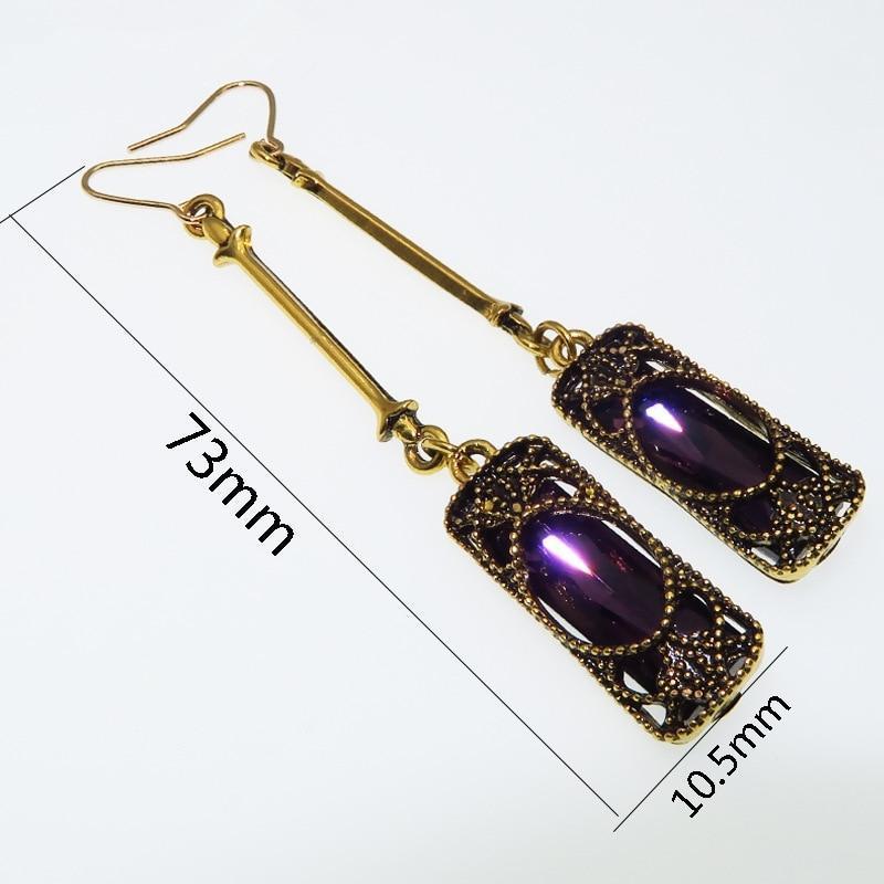 Long Blue Green Stone Dangle Women Bohemian Jewelry Antique Drop Earrings