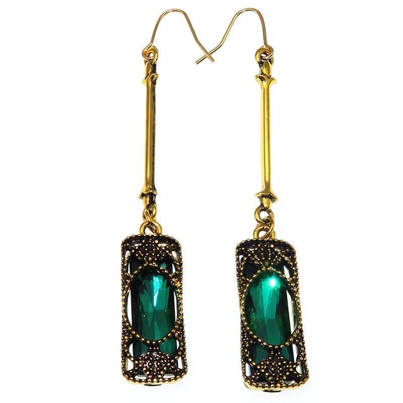Long Blue Green Stone Dangle Women Bohemian Jewelry Antique Drop Earrings
