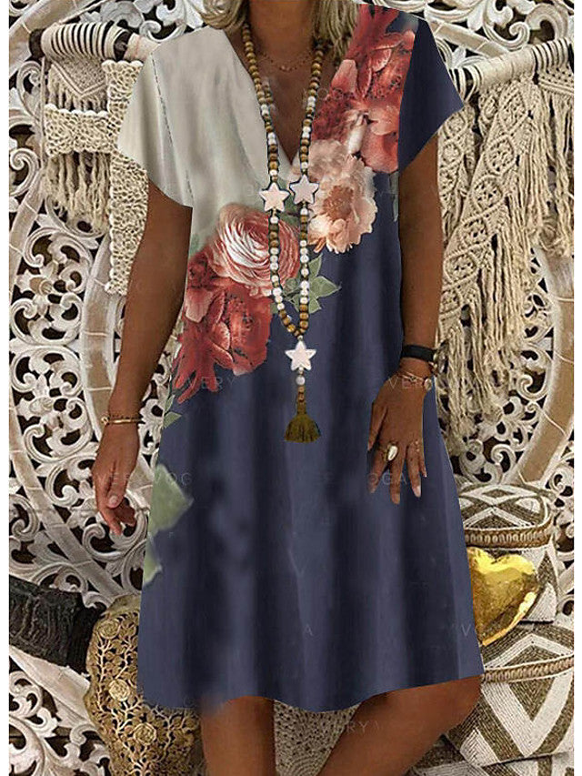 Women Short Sleeves Floral Summer Casual Daily Mini Dress