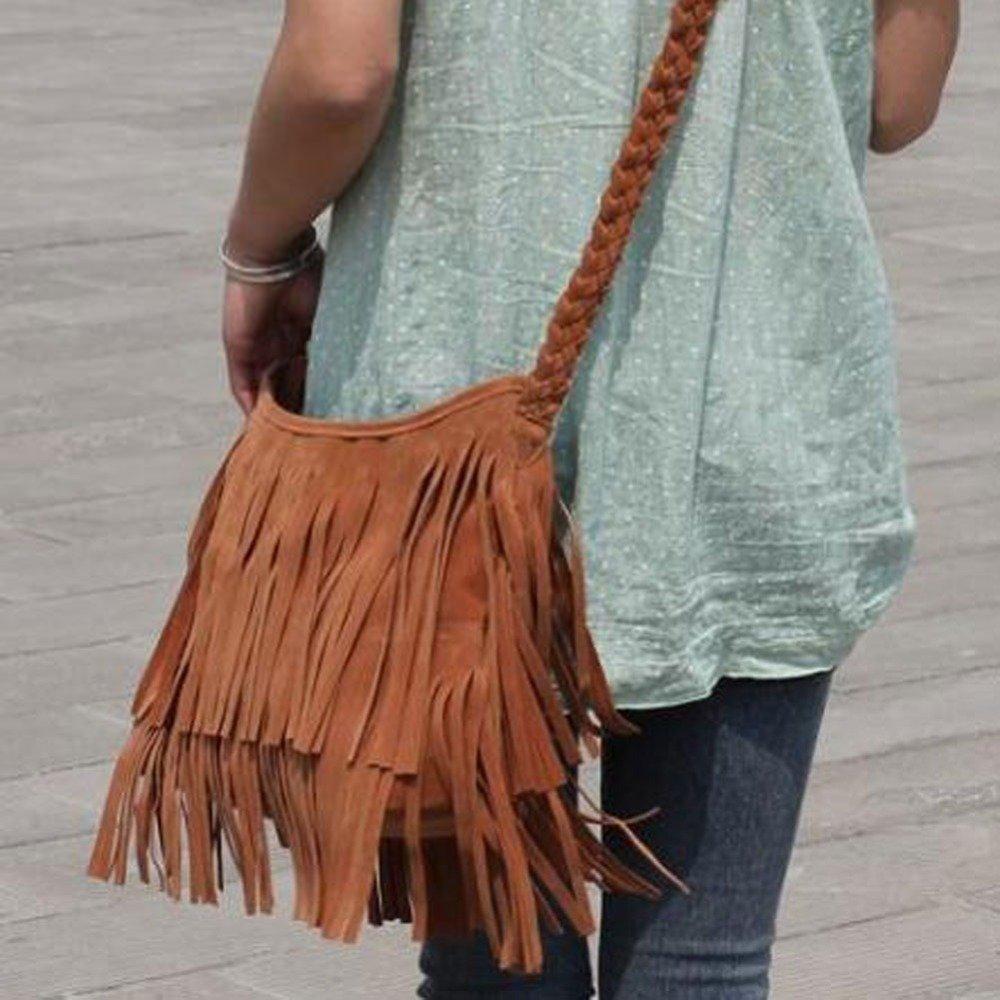Fashion Boho Women Suede Weave Tassel Shoulder Bag