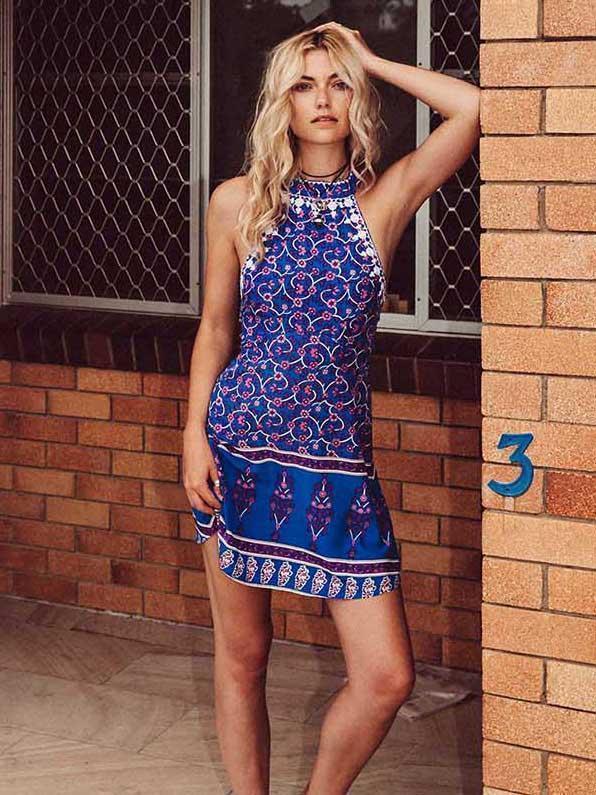 Sexy Floral Halter Neck Backless Mini Dress