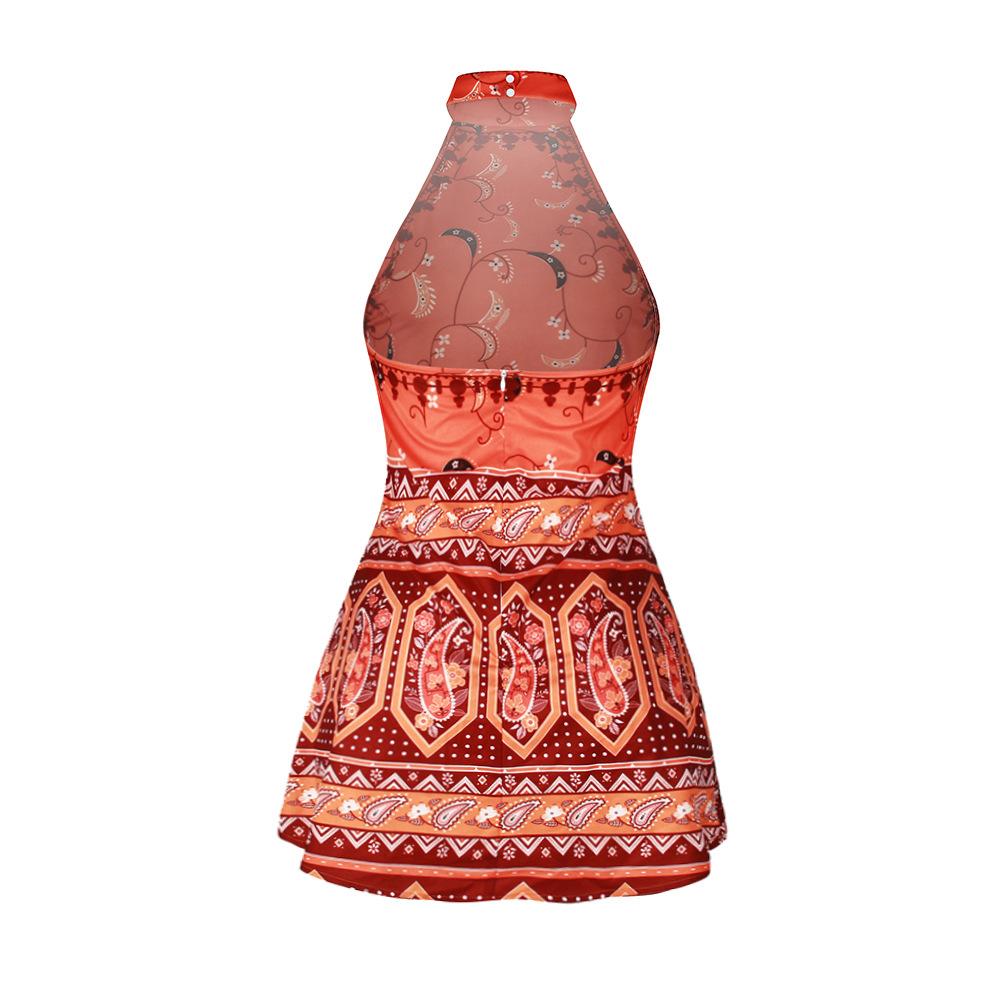 Boho Floral Backless Printed Beach Mini Dress