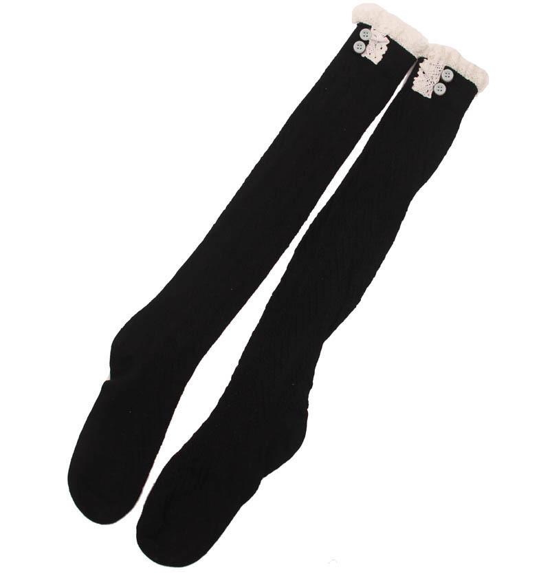 Button Lace Stockings Diamond Over The Knee Long Socks