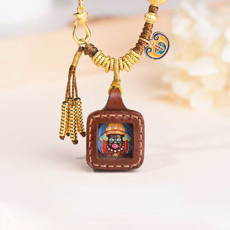 Tibetan Ethnic Style Pendant Rope Zakilam Tangka Women's Neck Hanging Gold Yellow God of Wealth Hanging Rope