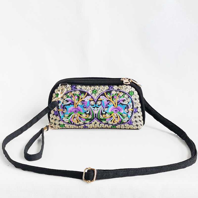 New Ethnic Embroidery Flower Bag Fashion Clutch Bag Shoulder Slung Mobile Phone Bag Mini Bag