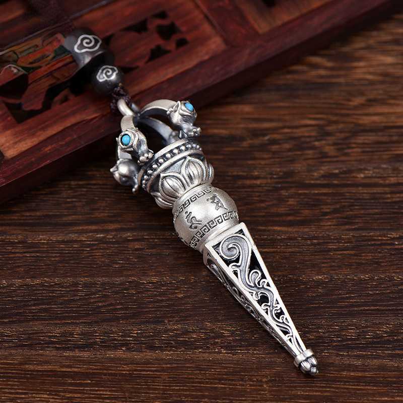 Six Character Mantra Diamond Pestle Pendant, Demon Slaying Pestle Retro Vintage Men's and Women's Necklace