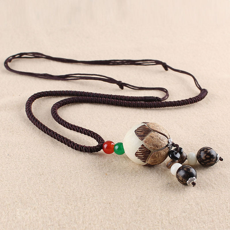 Simple Ethnic Bodhi Sweater Chain Joker Long Necklace Cotton and Linen Clothing Accessories