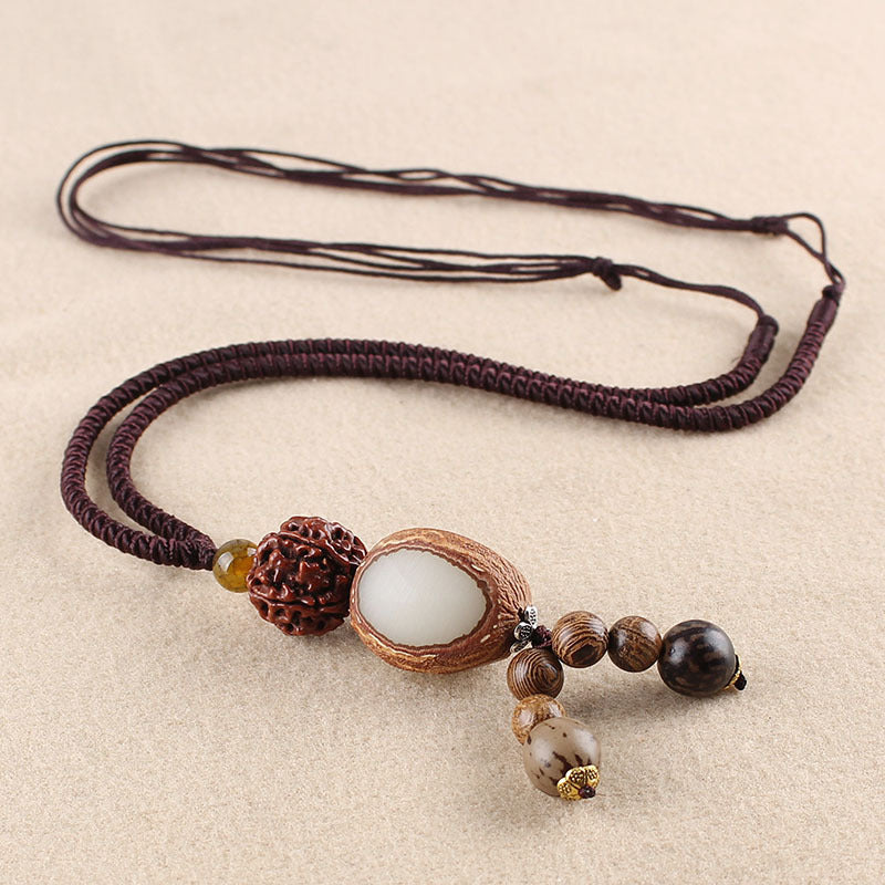 Simple Ethnic Bodhi Sweater Chain Joker Long Necklace Cotton and Linen Clothing Accessories