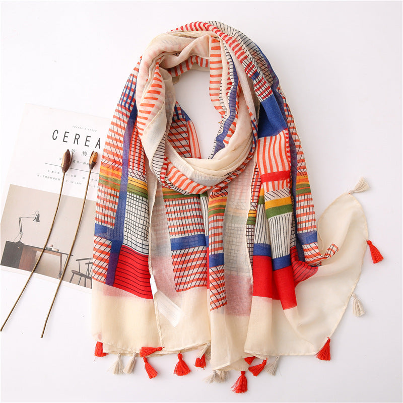 Japanese Literary and Artistic Fresh Cotton and Linen Scarf Retro Patchwork Bohemian Cashew Print Silk Scarf Beautiful Sunscreen Scarf