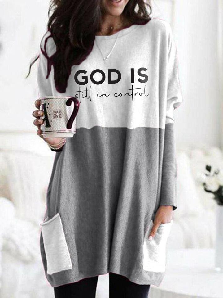 Women's God Is Still In Control Print Contrast Top