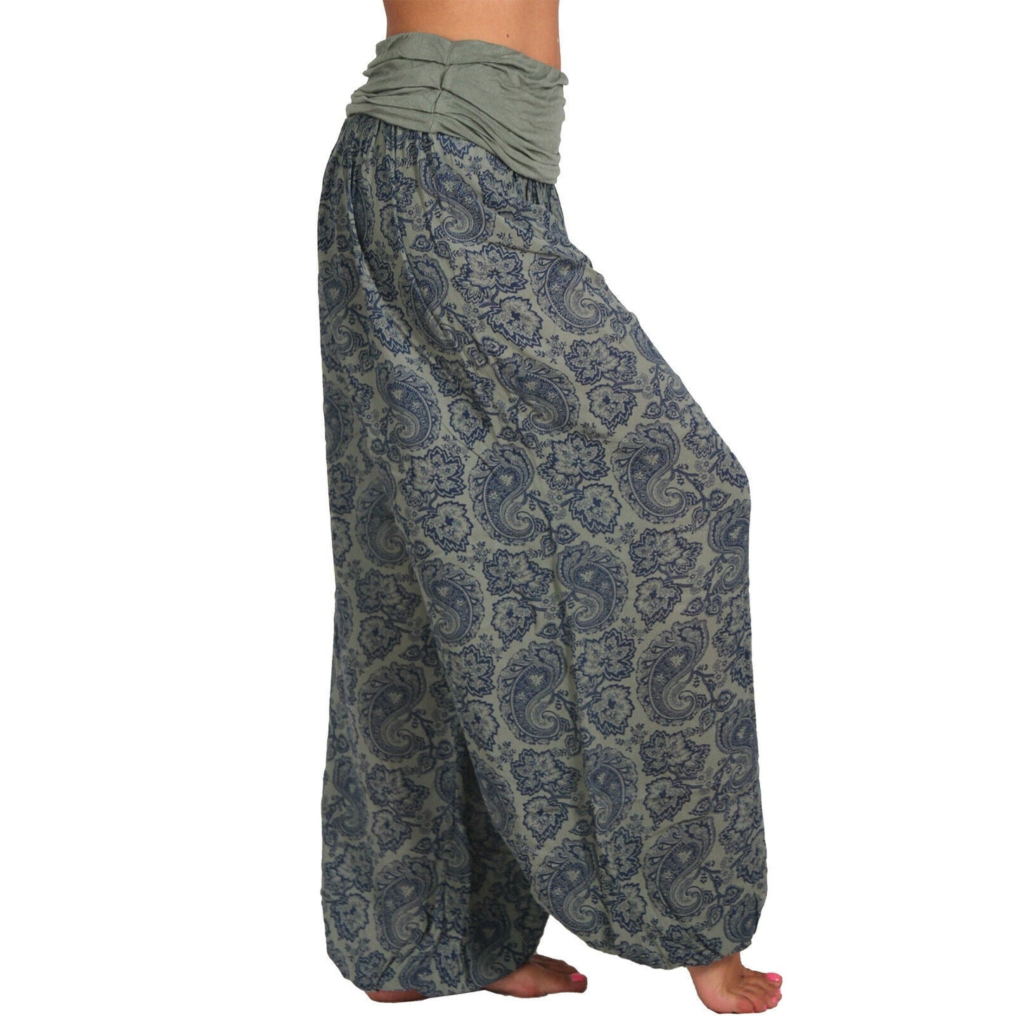 National Style Printed Long Wide Leg Pants Casual Pants Harlan Pants