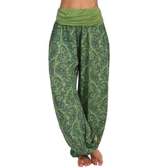 National Style Printed Long Wide Leg Pants Casual Pants Harlan Pants