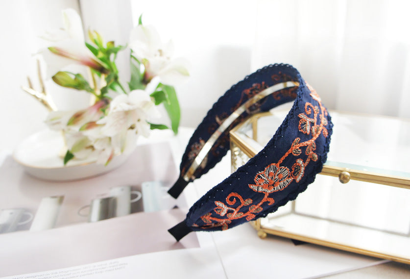 Fashionable Ethnic Style Embroidery Lace Headband Buckle, Rural Girl Style Suede Floral Fabric Headband Hair Accessories