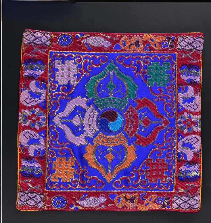 Tibetan Style Cloth Mat Embroidered with Eight Auspicious Crosses, Diamond Pestle, Bell Pestle, Tablecloth