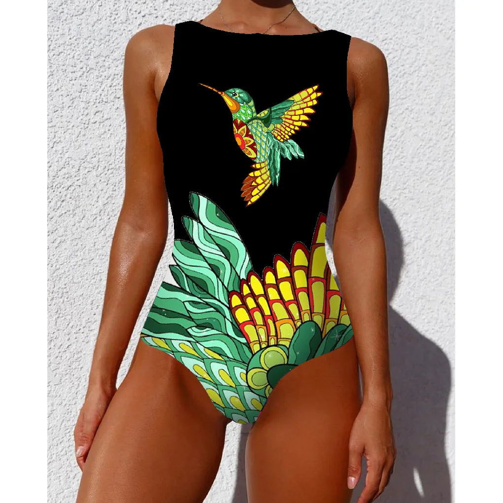 New Printed One-piece Swimsuit Classic Printed Lace Up Swimsuit Women's Push Up Flower One-piece Suit Beach Wear For Female