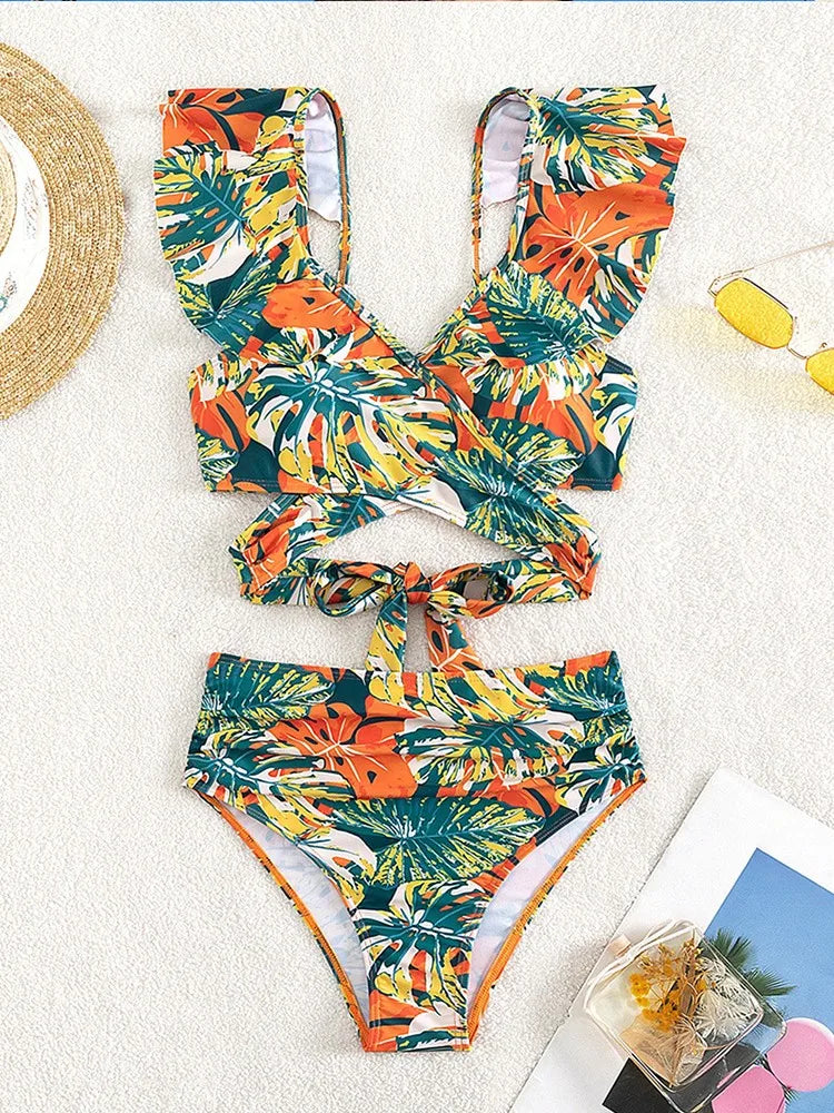 2024 New Women Print Summer Push Up Swimwear High Waist Bikini Set Bathing Suit Beachwear Female Holiday Swimsuit Swimming