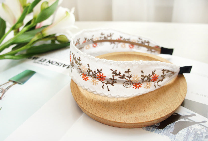 Fashionable Ethnic Style Embroidery Lace Headband Buckle, Rural Girl Style Suede Floral Fabric Headband Hair Accessories