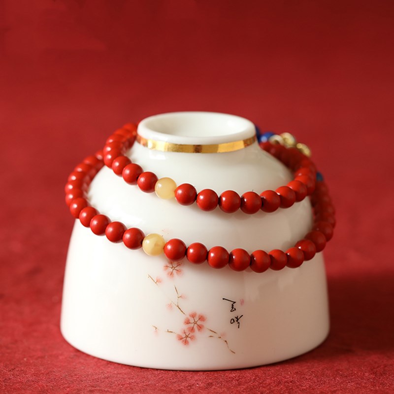 Natural Cinnabar Bracelet Multi-circle 5mm Original DIY with Beeswax Lotus Bead Bracelet