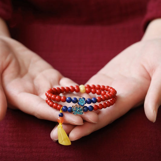 Natural Cinnabar Bracelet Multi-circle 5mm Original DIY with Beeswax Lotus Bead Bracelet