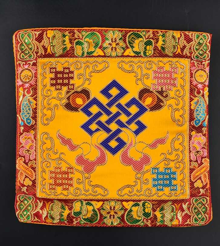 Tibetan Style Cloth Mat Embroidered with Eight Auspicious Crosses, Diamond Pestle, Bell Pestle, Tablecloth