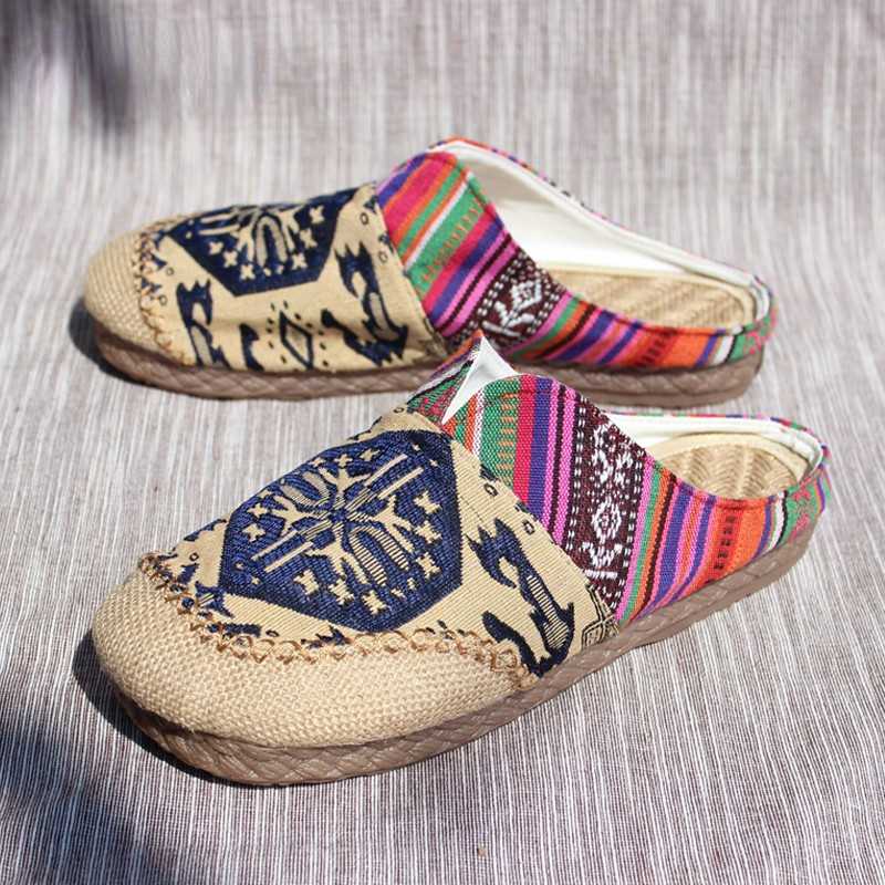 Lazy Shoes, Handmade Shoes, Cloth Shoes, Ethnic Style Beef Tendon Bottom Couple Style Linen Women's Slippers