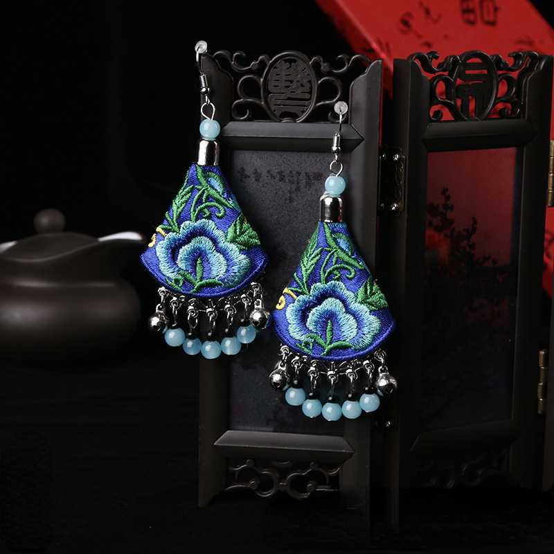 Ethnic Style Handmade Embroidered Earrings Ethnic Earrings Dance Accessories Ethnic Ornaments Peony Earrings