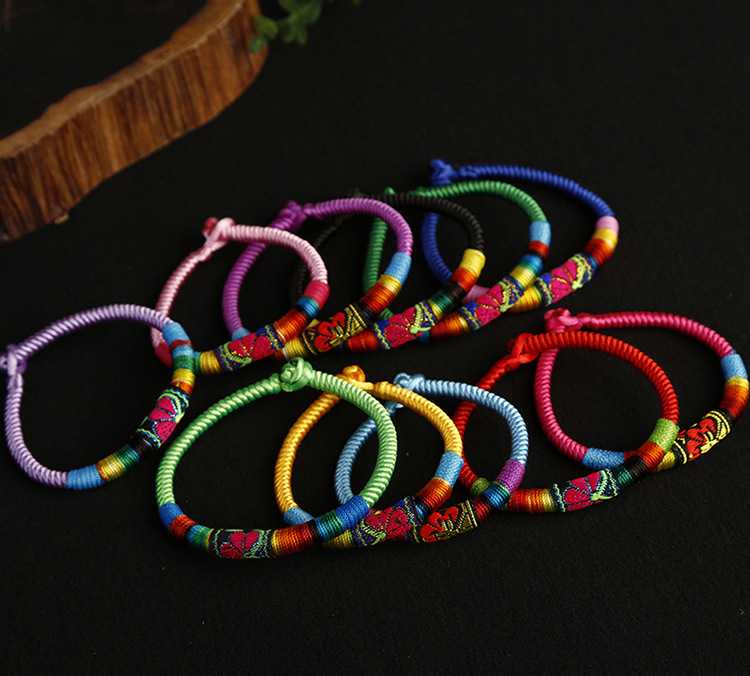 New Featured Handwoven Bracelet with Ethnic Style Embroidery Colorful Thread Bracelet for Men and Women