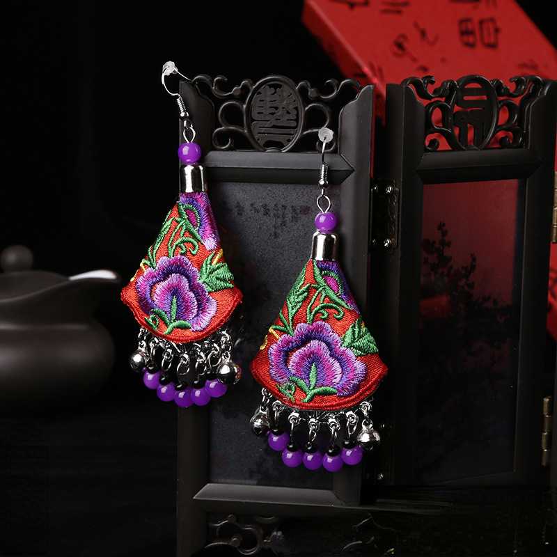 Ethnic Style Handmade Embroidered Earrings Ethnic Earrings Dance Accessories Ethnic Ornaments Peony Earrings