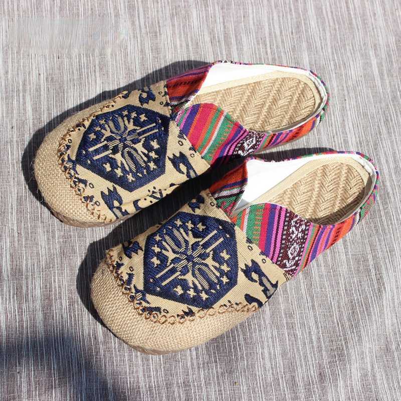 Lazy Shoes, Handmade Shoes, Cloth Shoes, Ethnic Style Beef Tendon Bottom Couple Style Linen Women's Slippers