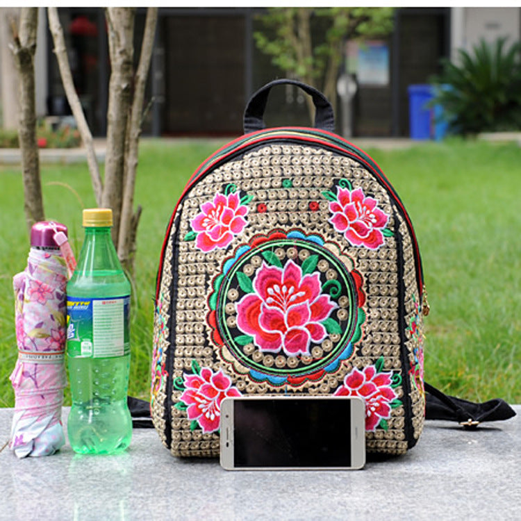 Ethnic Embroidery Bag Embroidered Canvas Shoulder Color Backpack