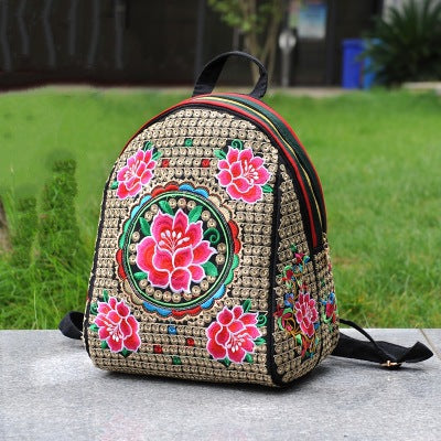 Ethnic Embroidery Bag Embroidered Canvas Shoulder Color Backpack