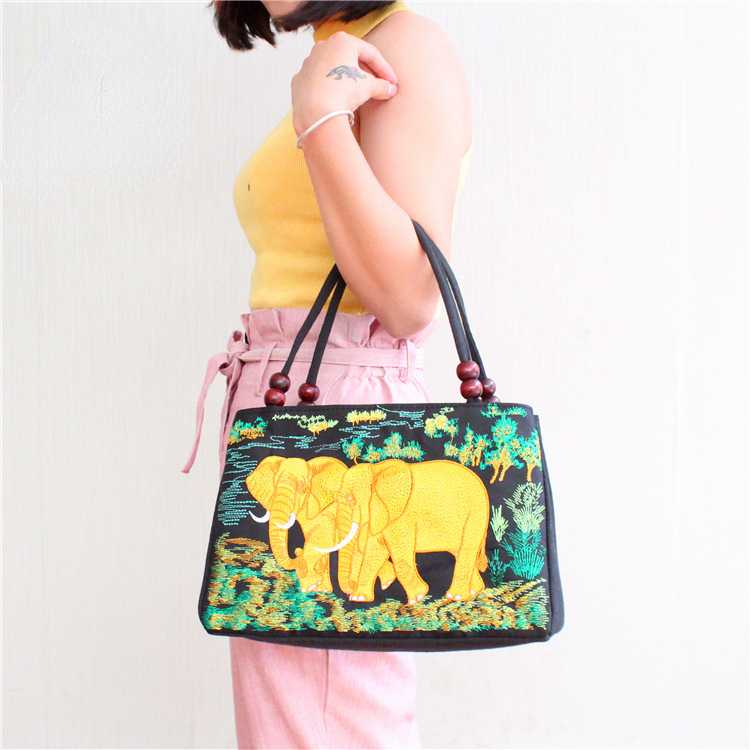 Ethnic Style Embroidered Bags for Women's Handheld Embroidery with Two Zippers Canvas Leisure Bags