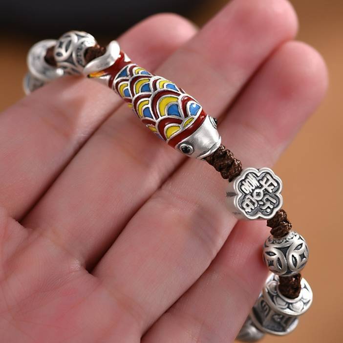 New Fashion Enamel Koi Bracelet Men's and Women's Retro Ethnic Style Woven Shore Hand Rope