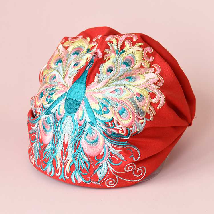 Embroidered Headgear Spring and Autumn Thin Disc Hair Headscarf Hat Ethnic Style 2024 New White Hair Hat