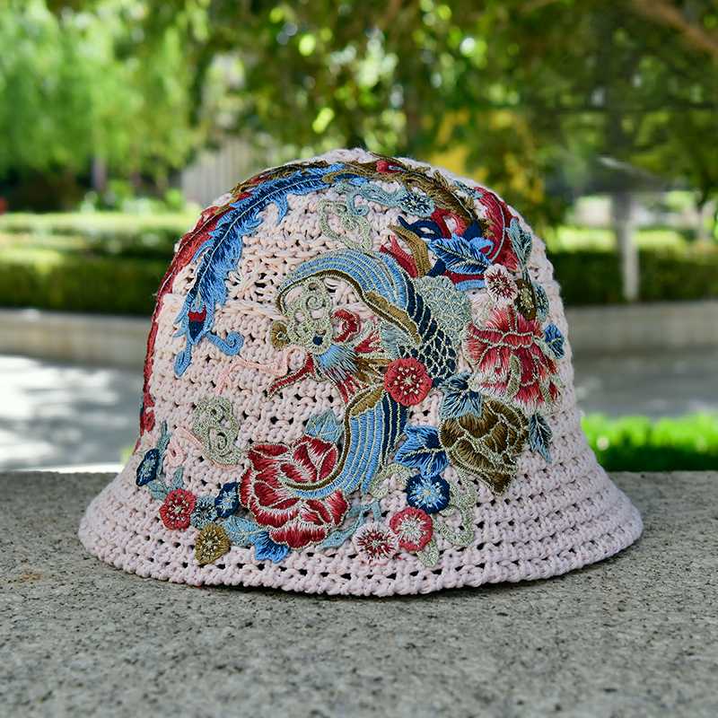 Spring Summer Fisherman Hat Embroidered Big Head Cover Face UV Protection Hat Big Brim Sun Hat, Outdoor Hat