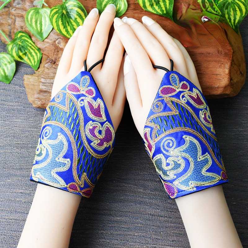 Wrist Half Finger Gloves Spring and Autumn Retro Fingerless National Style Embroidery Decorative Literary Wrist Cover