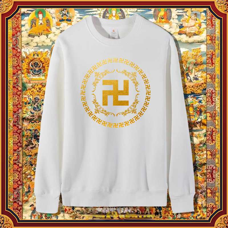 Buddha Heart Print 10,000 Characters Buddha Auspicious Cotton Sweatshirt for Men and Women New Buddhist Culture Pullover Long-sleeved Tops