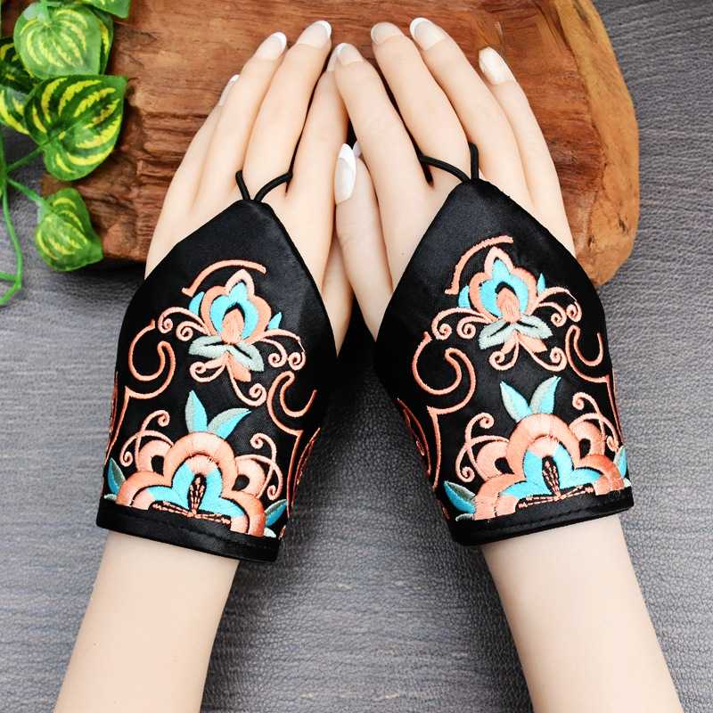 Wrist Half Finger Gloves Spring and Autumn Retro Fingerless National Style Embroidery Decorative Literary Wrist Cover