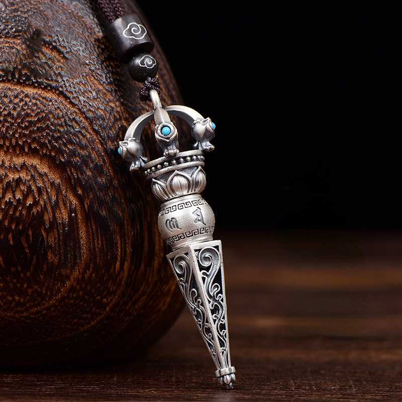 Six Character Mantra Diamond Pestle Pendant, Demon Slaying Pestle Retro Vintage Men's and Women's Necklace