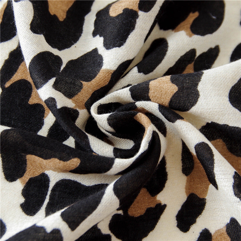 Classic Leopard Print Spring, Autumn, and Winter Long Versatile Cotton and Linen Scarf Dual Purpose Shawl