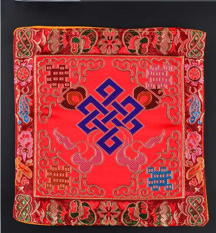 Tibetan Style Cloth Mat Embroidered with Eight Auspicious Crosses, Diamond Pestle, Bell Pestle, Tablecloth