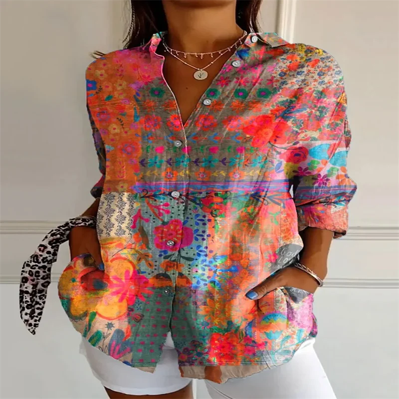 2025 New Retro Floral Art Print Casual Linen Shirt Fashionable Pretty Shirt Fast Shipping