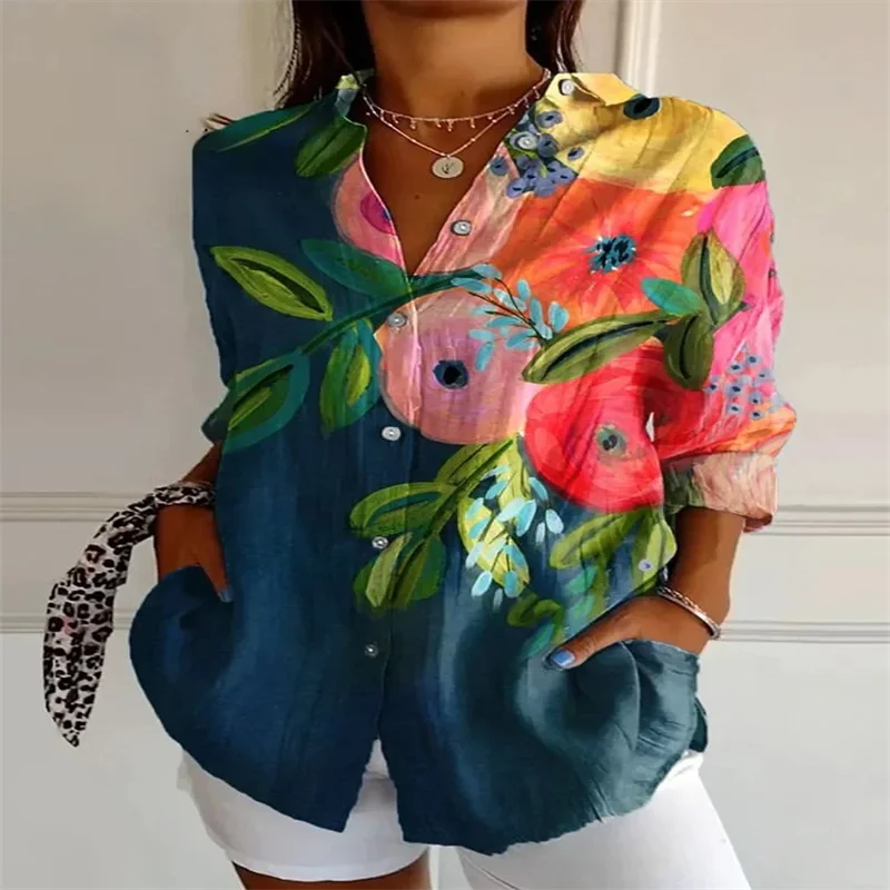2025 New Retro Floral Art Print Casual Linen Shirt Fashionable Pretty Shirt Fast Shipping