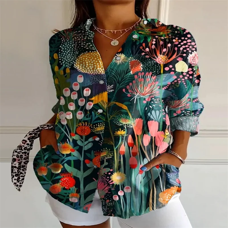 2025 New Retro Floral Art Print Casual Linen Shirt Fashionable Pretty Shirt Fast Shipping