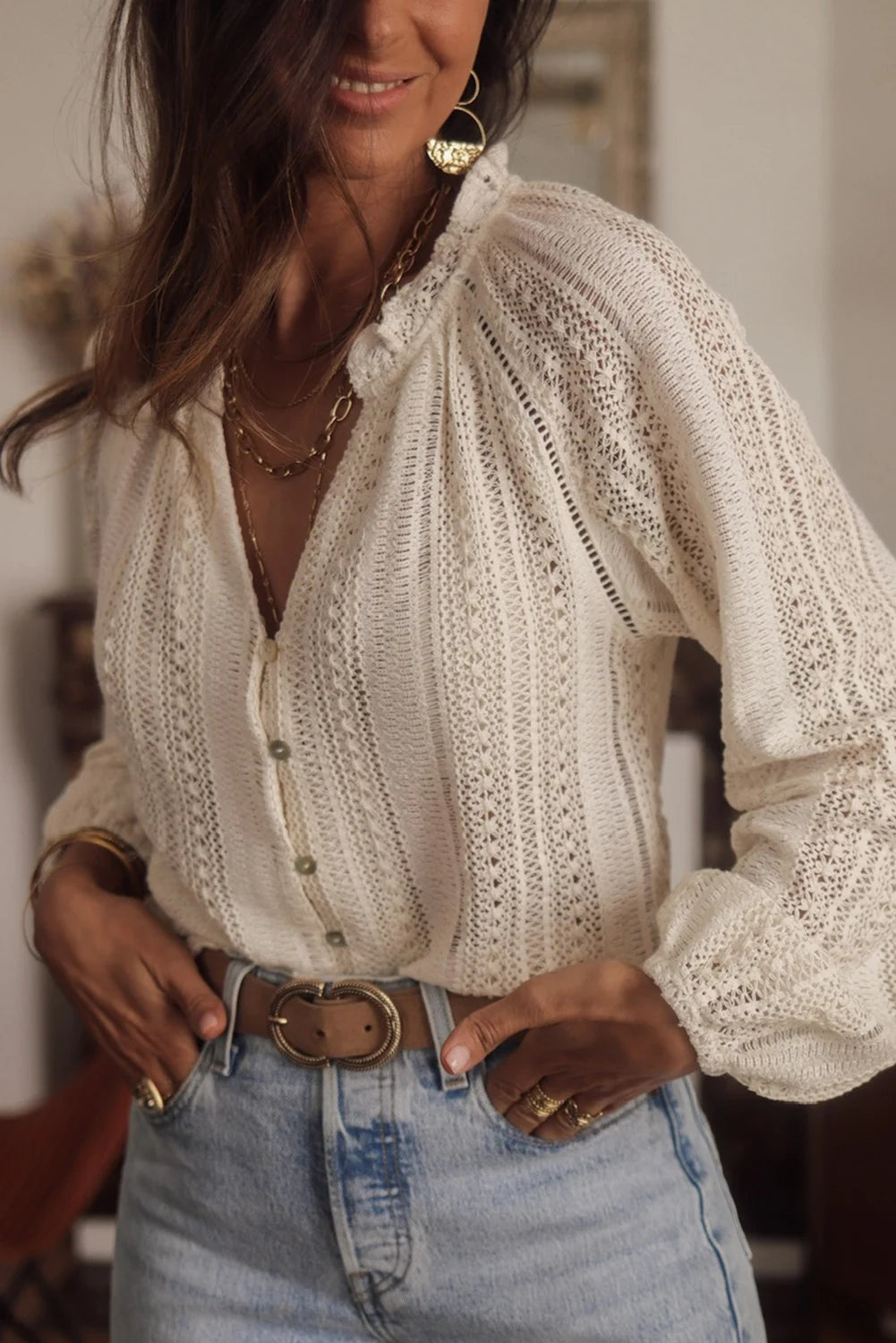 Vintage Long Sleeve Blouses Summer Casual Elegant Ladies Blusas Boho Beach Hollow Out Lace Blouse Shirt for Women Top