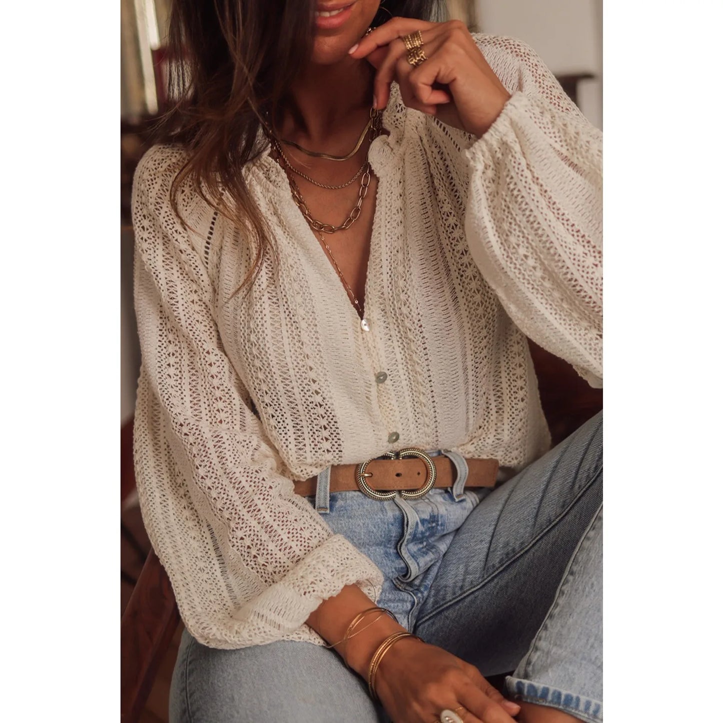 Vintage Long Sleeve Blouses Summer Casual Elegant Ladies Blusas Boho Beach Hollow Out Lace Blouse Shirt for Women Top