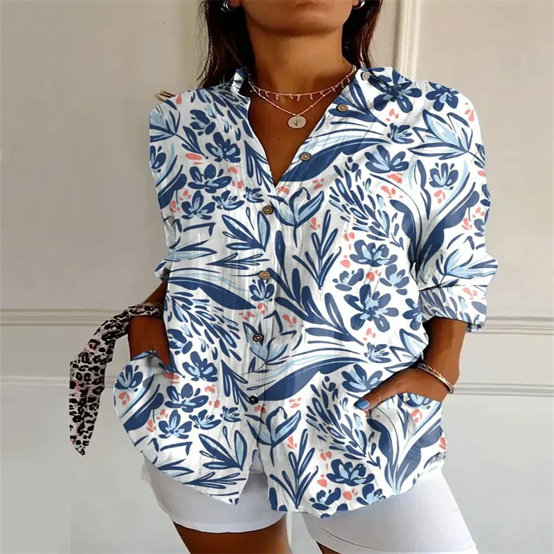 2025 New Retro Floral Art Print Casual Linen Shirt Fashionable Pretty Shirt Fast Shipping