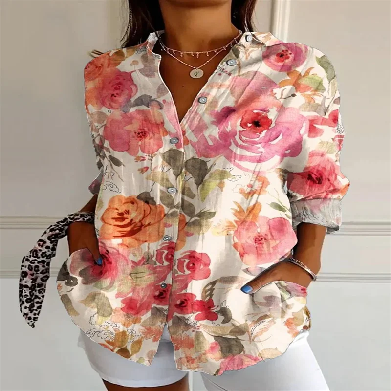 2025 New Retro Floral Art Print Casual Linen Shirt Fashionable Pretty Shirt Fast Shipping